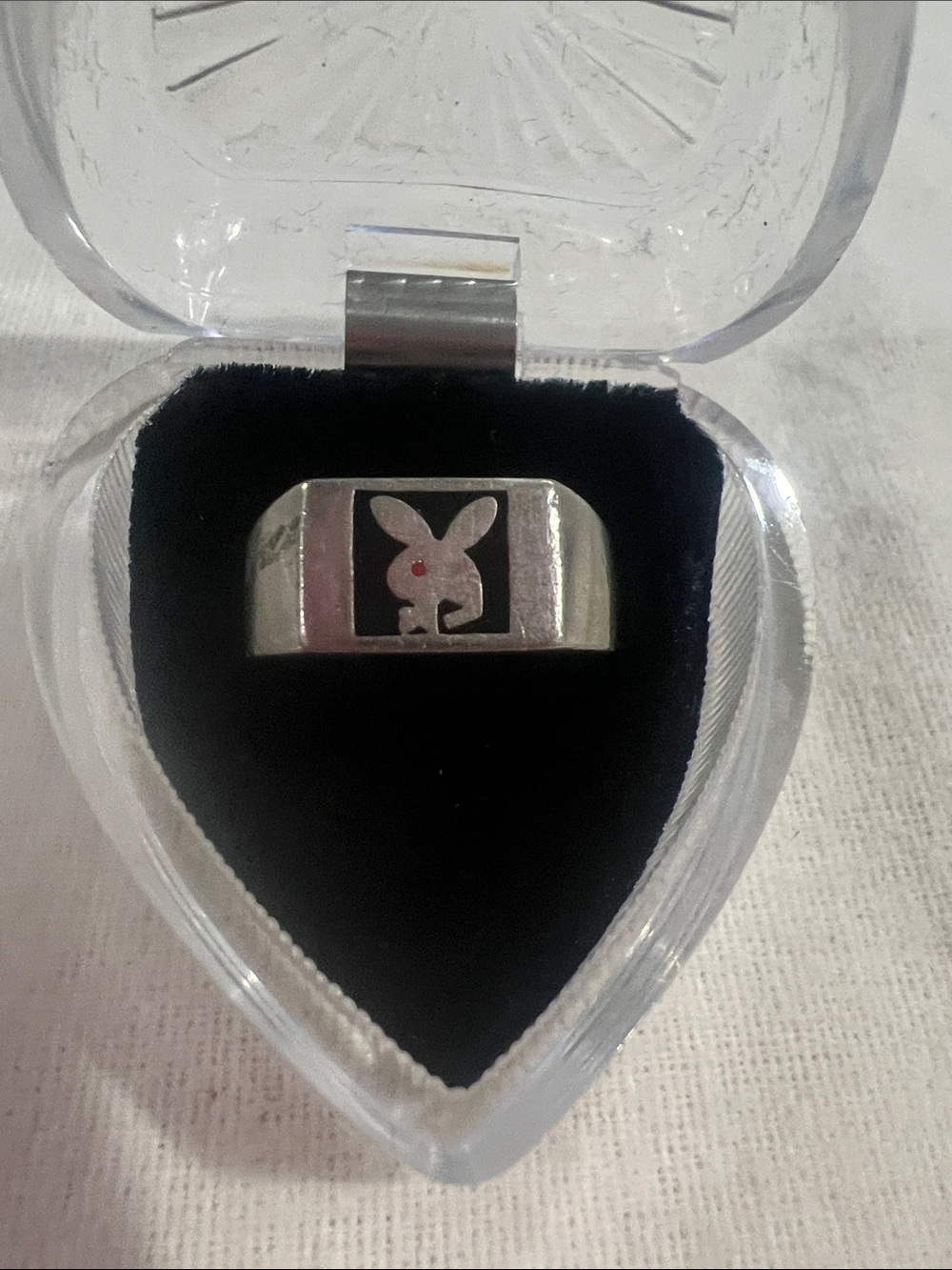 Men's Silver Bunny Emblem Signet Ring - Black Inlay